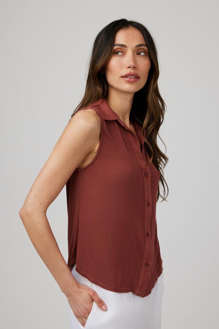 Bella Dahl Mixed Sleeveless Button Down - Beachwood