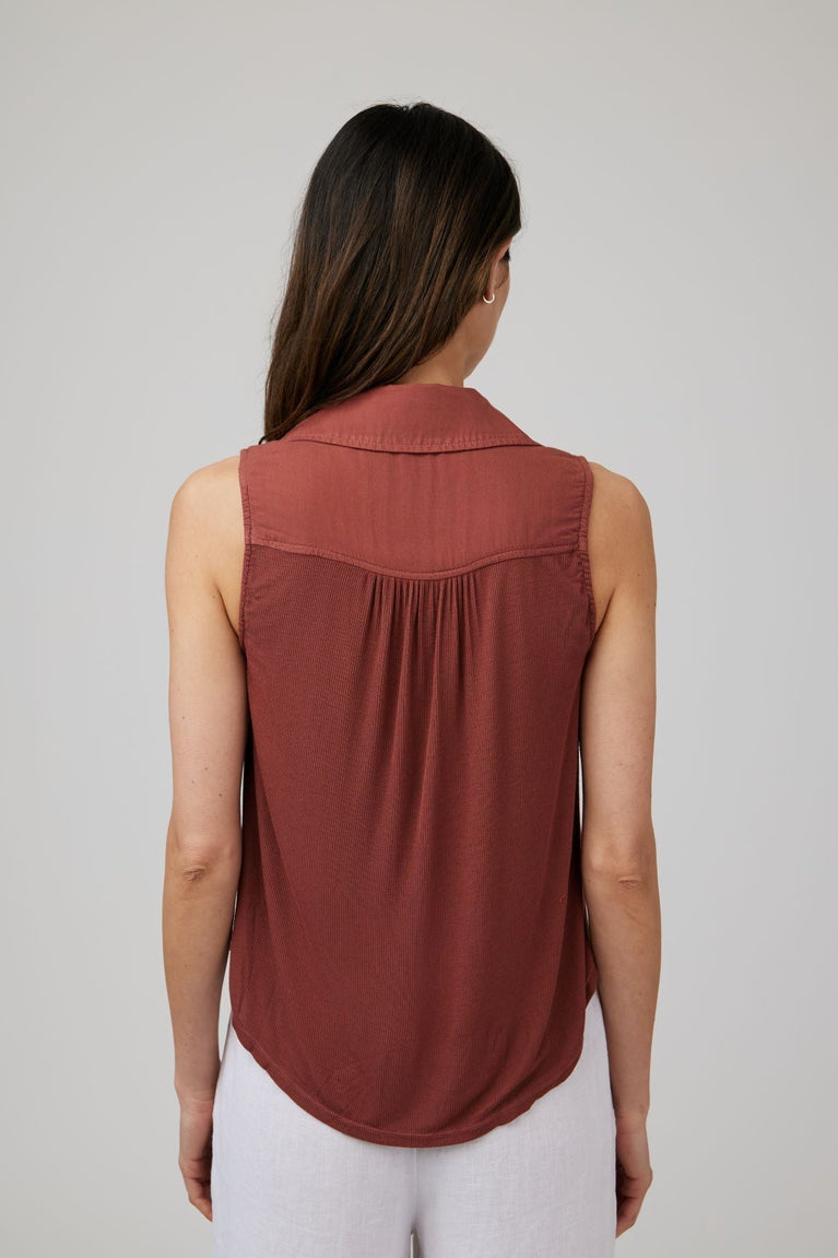 Bella Dahl Mixed Sleeveless Button Down - Beachwood