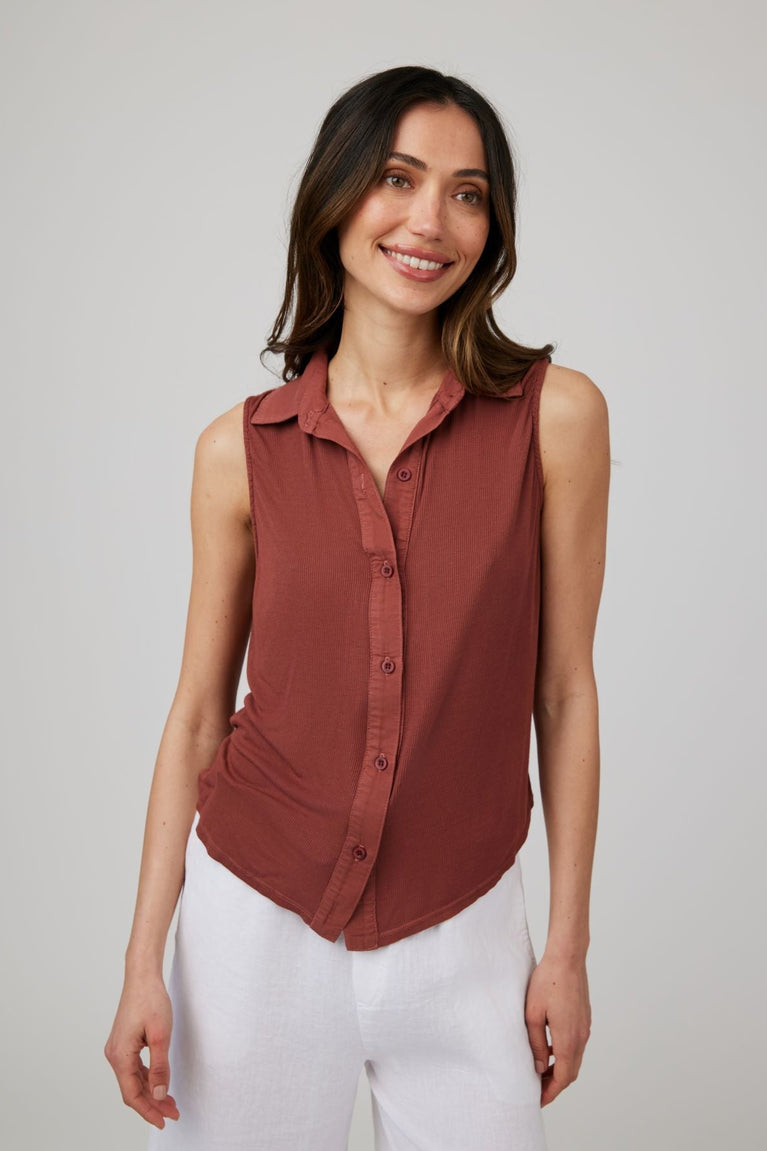 bella dahl Mixed Sleeveless Button Down - Beachwood
