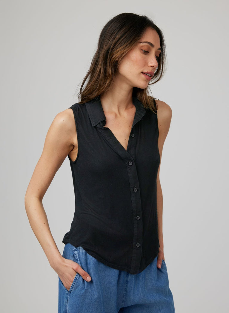 Bella Dahl Mixed Sleeveless Button Down - Black