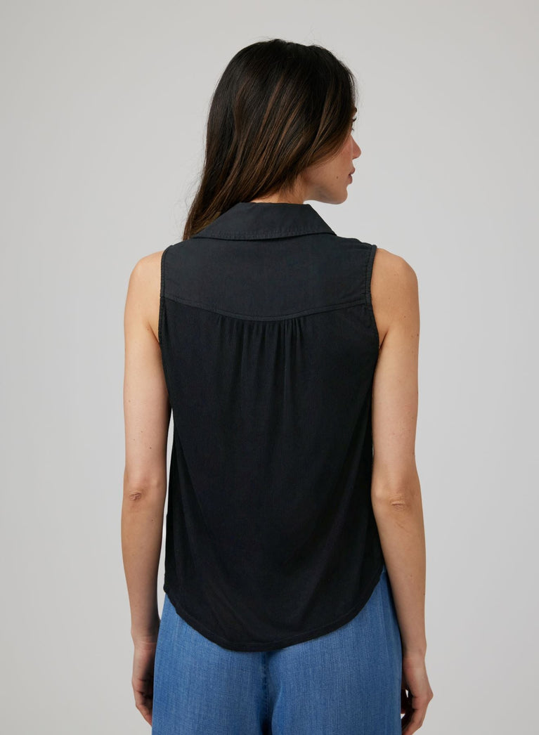 Bella Dahl Mixed Sleeveless Button Down - Black
