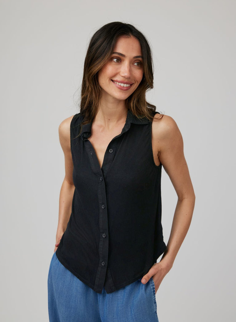 bella dahl Mixed Sleeveless Button Down - Black