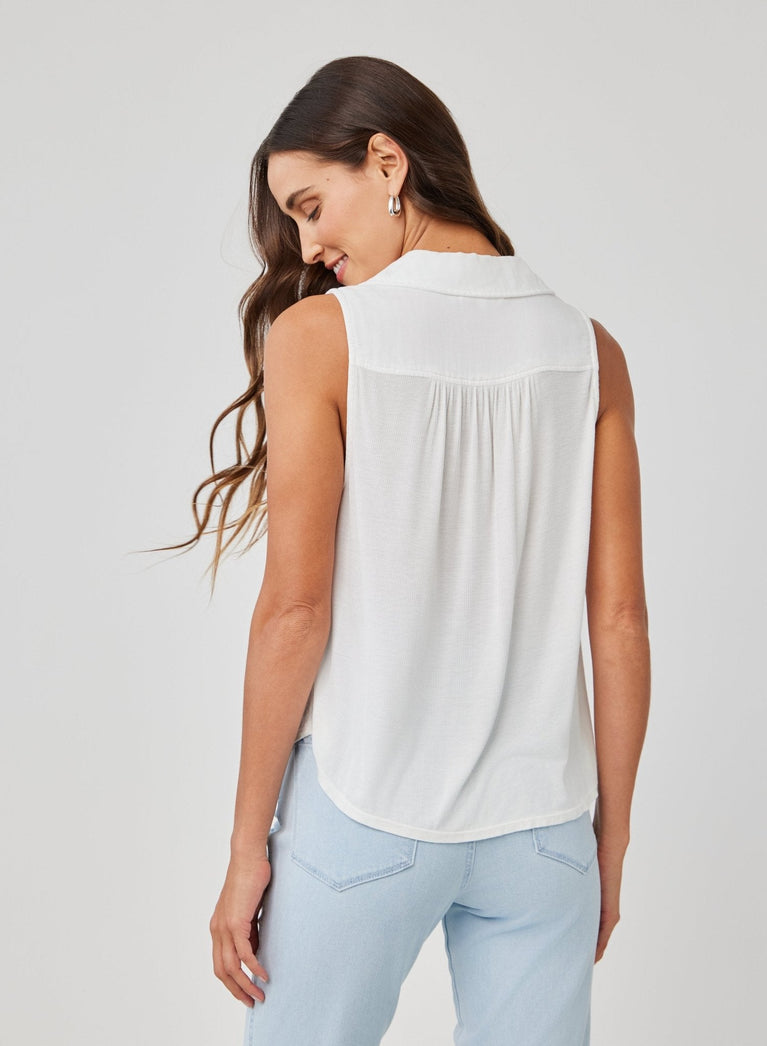 Bella Dahl Mixed Sleeveless Button Down - White