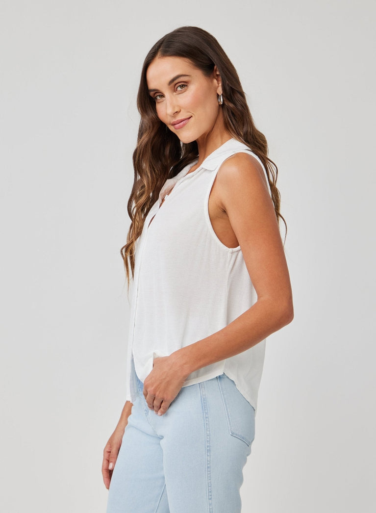 Bella Dahl Mixed Sleeveless Button Down - White