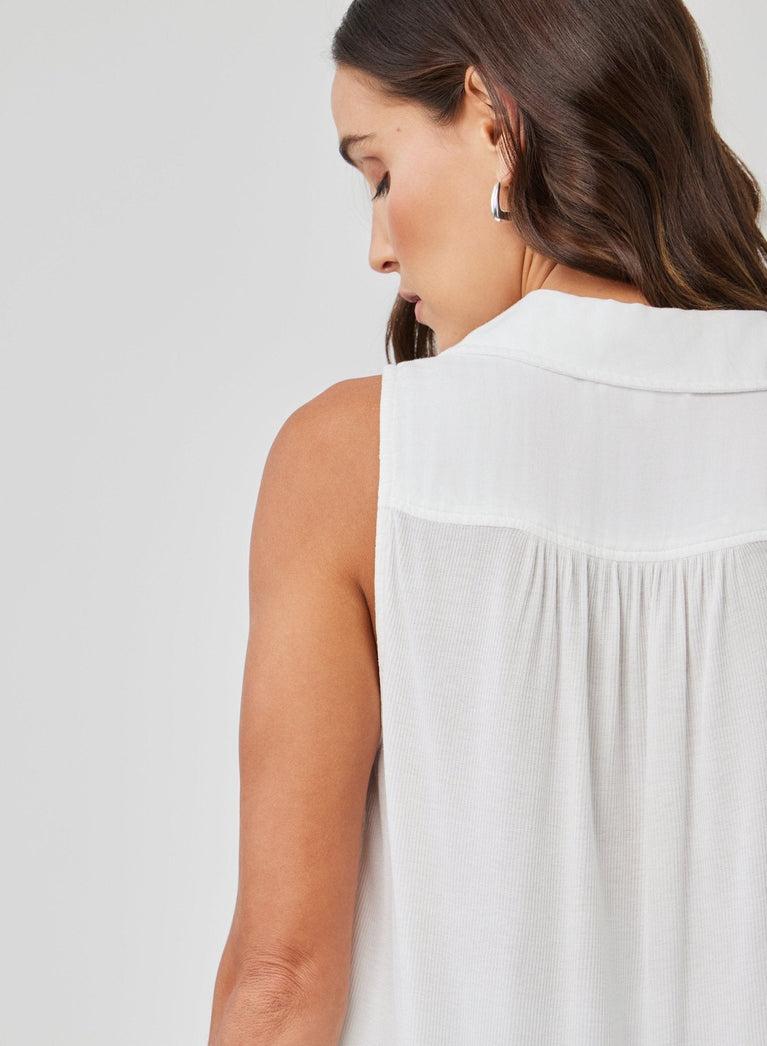Bella Dahl Mixed Sleeveless Button Down - White