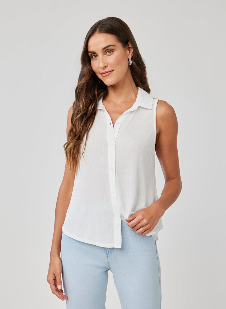 bella dahl Mixed Sleeveless Button Down - White