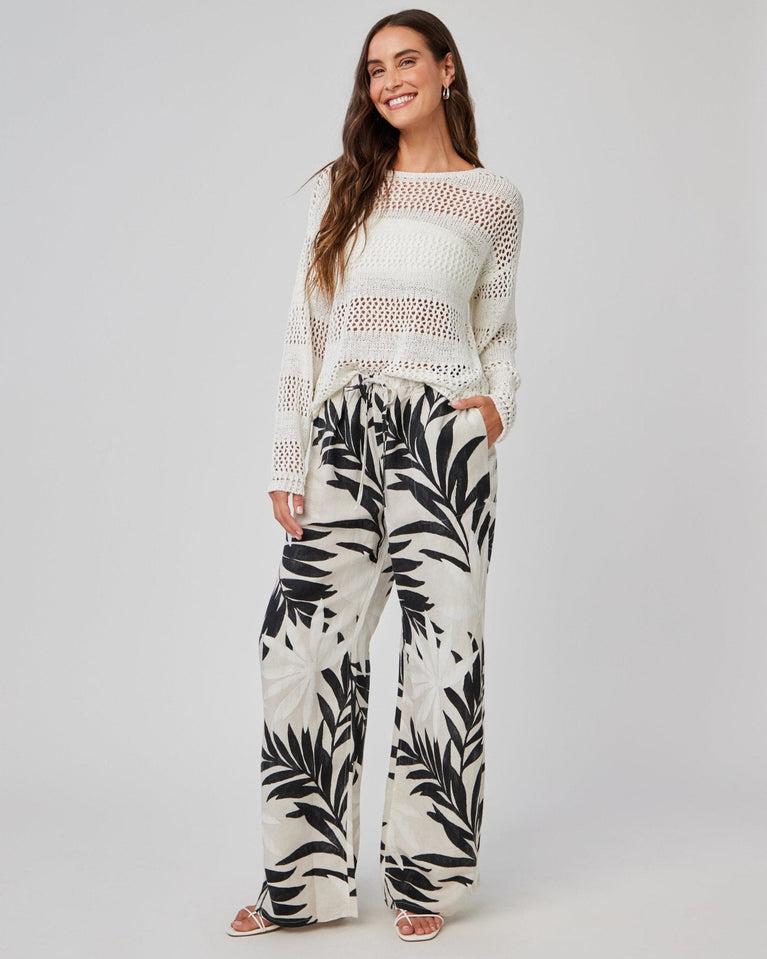 bella dahl Open Knit Stripe Crew Sweater - White