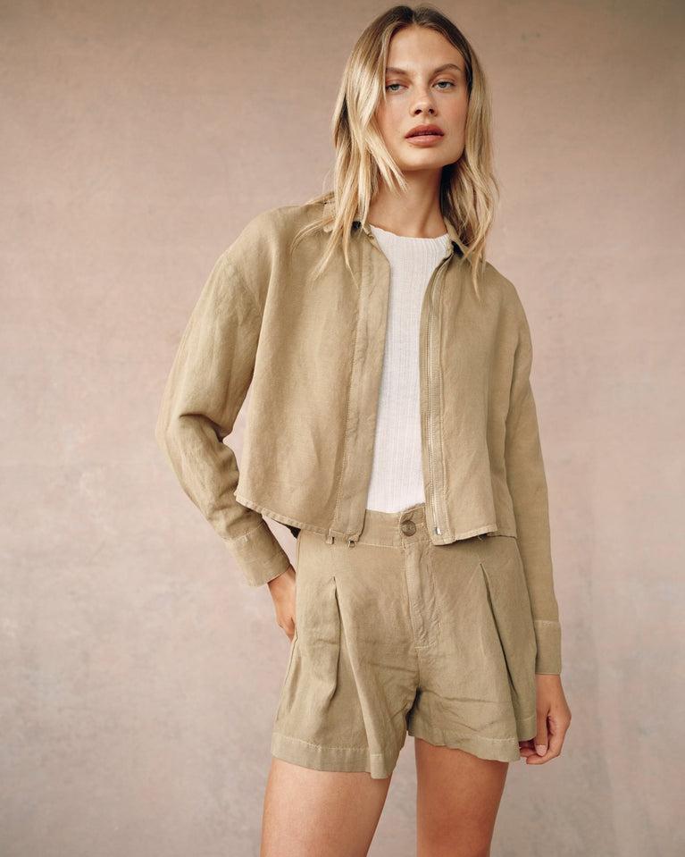 bella dahl Oversized Cropped Shacket - Sahara Olive