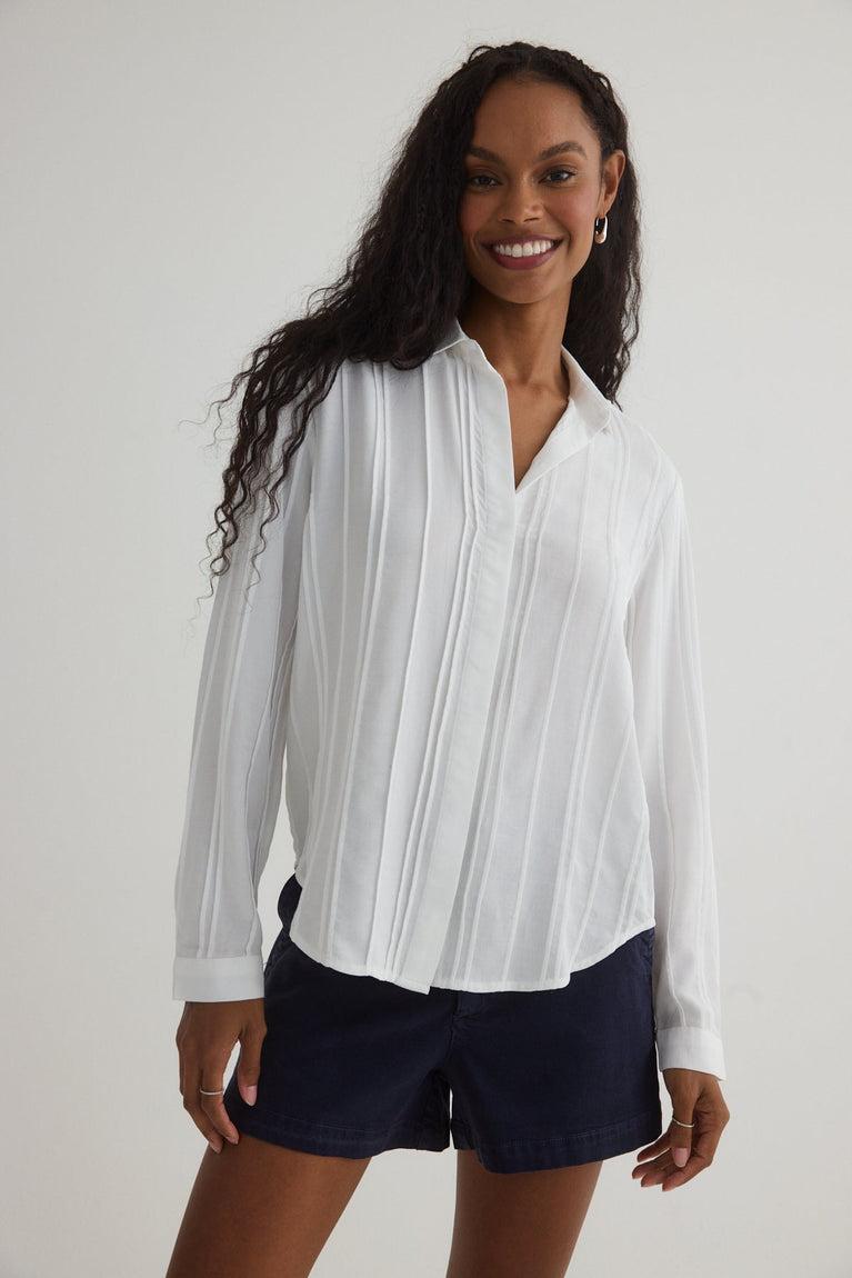 Bella Dahl Pintuck Hidden Placket Shirt - White