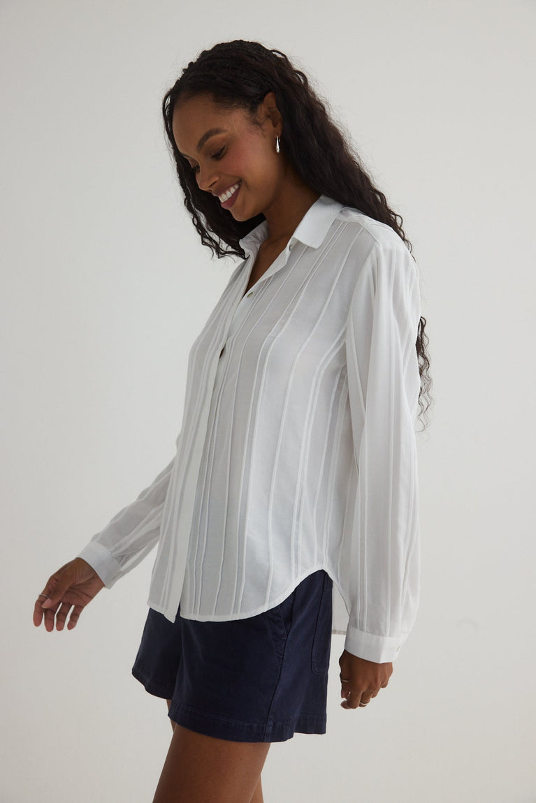 Bella Dahl Pintuck Hidden Placket Shirt - White