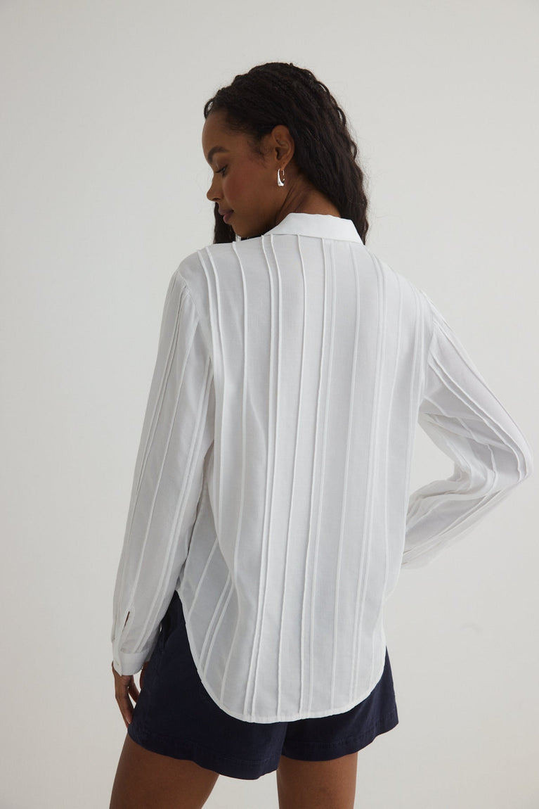 Bella Dahl Pintuck Hidden Placket Shirt - White