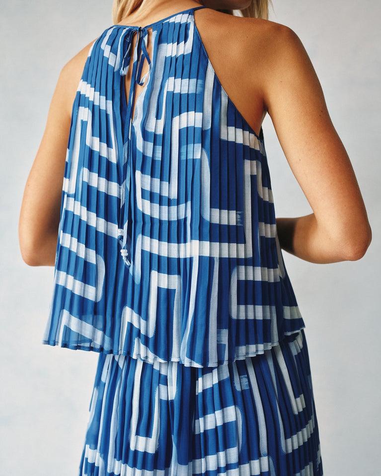 Bella Dahl Pleated Halter Top - Coastal Line Print