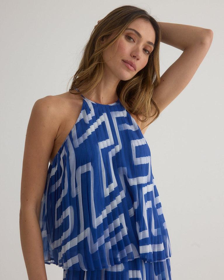 Bella Dahl Pleated Halter Top - Coastal Line Print
