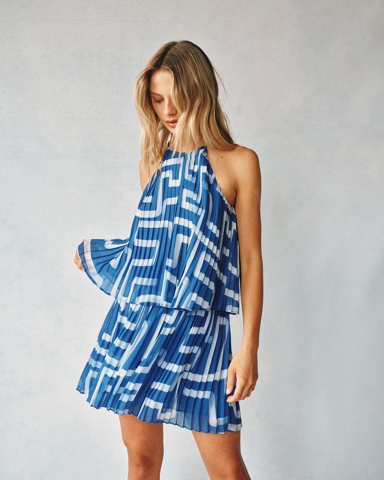 bella dahl Pleated Halter Top - Coastal Line Print