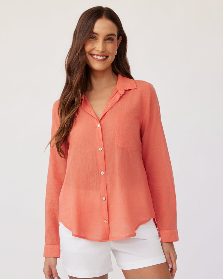 Bella Dahl Pocket Button Down - Bright Tangerine