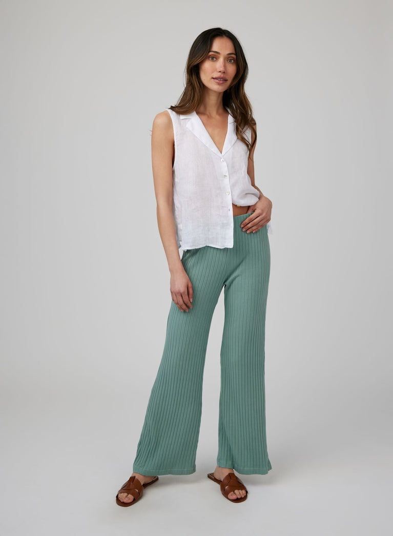bella dahl Ribbed Wide Leg Pant - Clean Sage