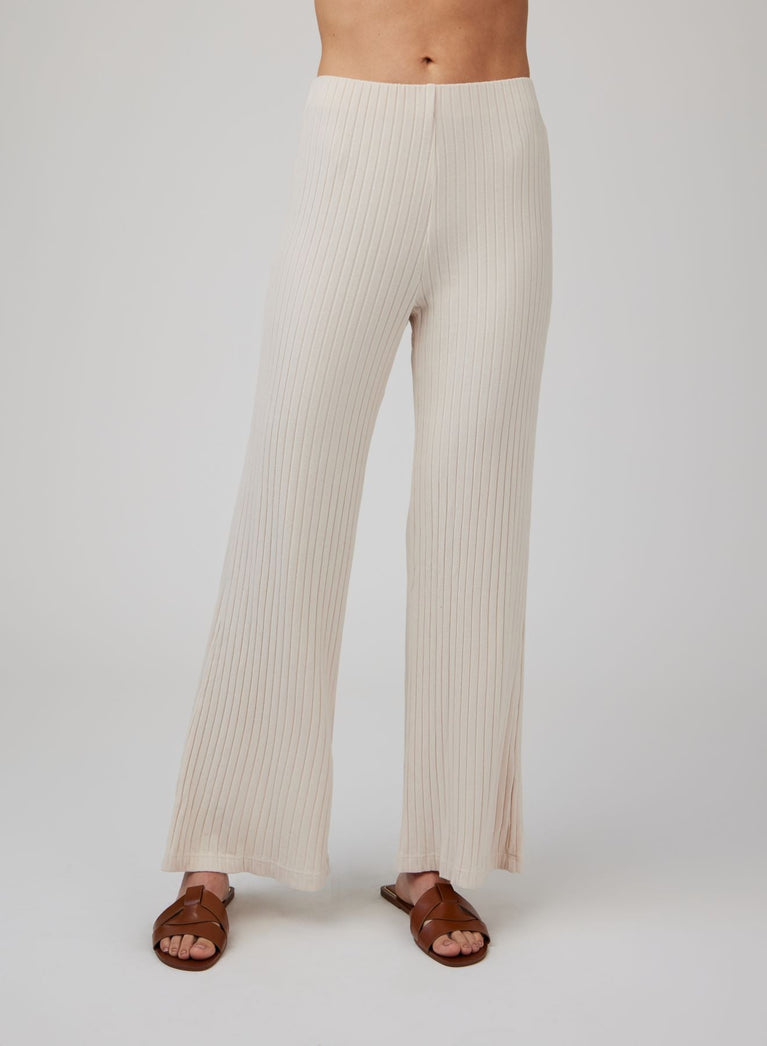 Bella Dahl Ribbed Wide Leg Pant - Sand Shell