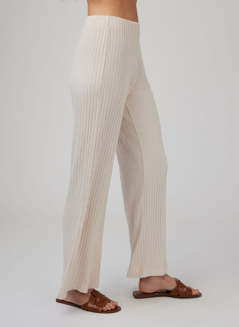 Bella Dahl Ribbed Wide Leg Pant - Sand Shell