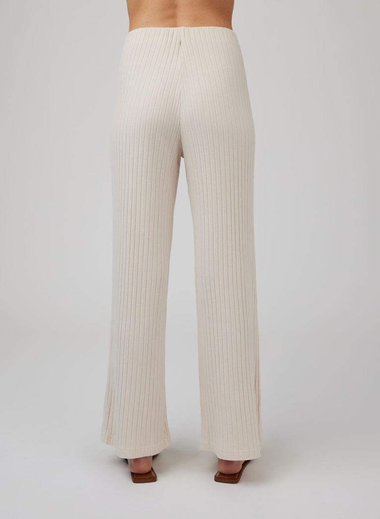 Bella Dahl Ribbed Wide Leg Pant - Sand Shell
