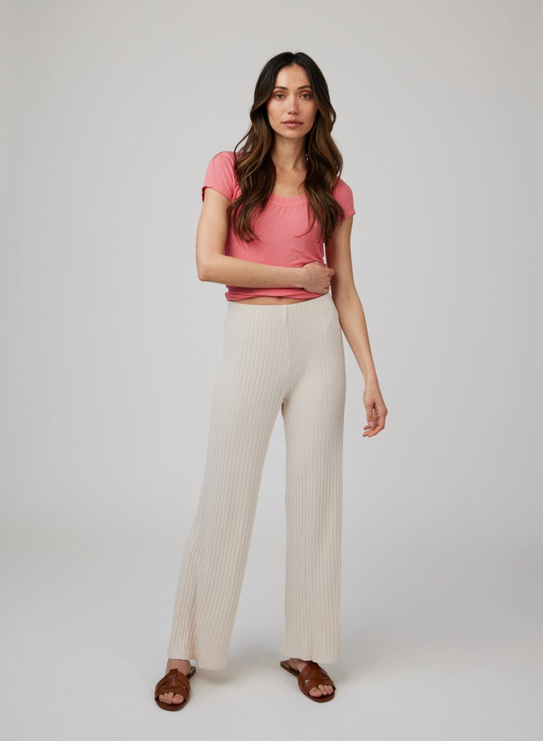 bella dahl Ribbed Wide Leg Pant - Sand Shell