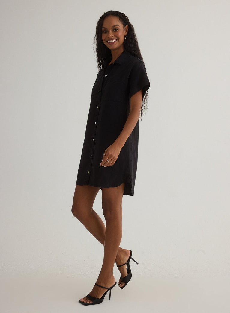 Bella Dahl Roll Sleeve Pocket Shirt Dress - Black
