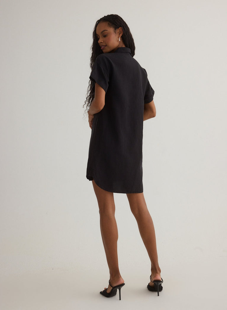 Bella Dahl Roll Sleeve Pocket Shirt Dress - Black