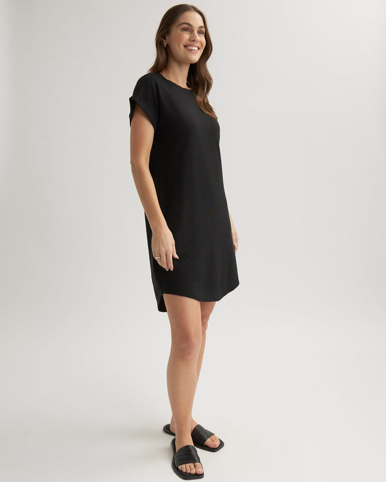 Bella Dahl Roll Sleeve T-Shirt Dress - Black