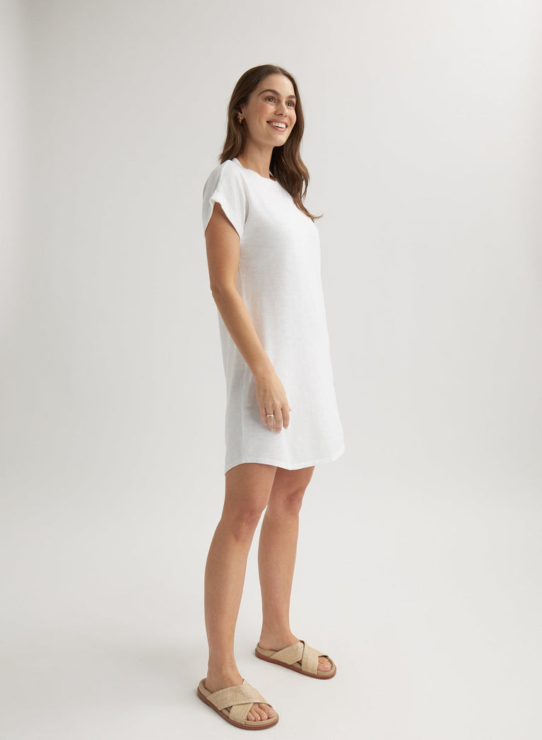 Bella Dahl Roll Sleeve T-Shirt Dress - White