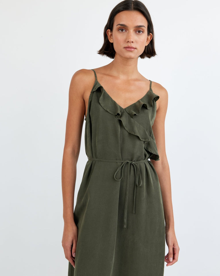 Bella Dahl Ruffle Cami Midi Dress - Forest Army