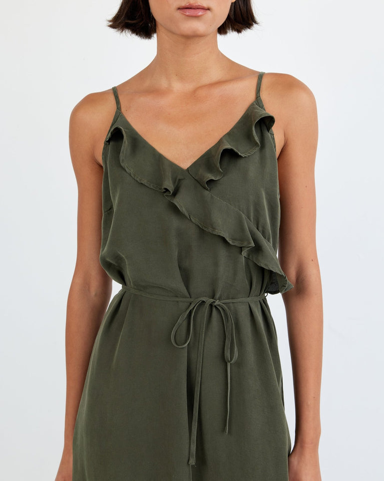 Bella Dahl Ruffle Cami Midi Dress - Forest Army