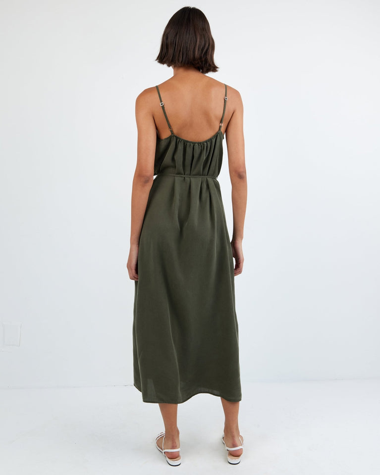 Bella Dahl Ruffle Cami Midi Dress - Forest Army