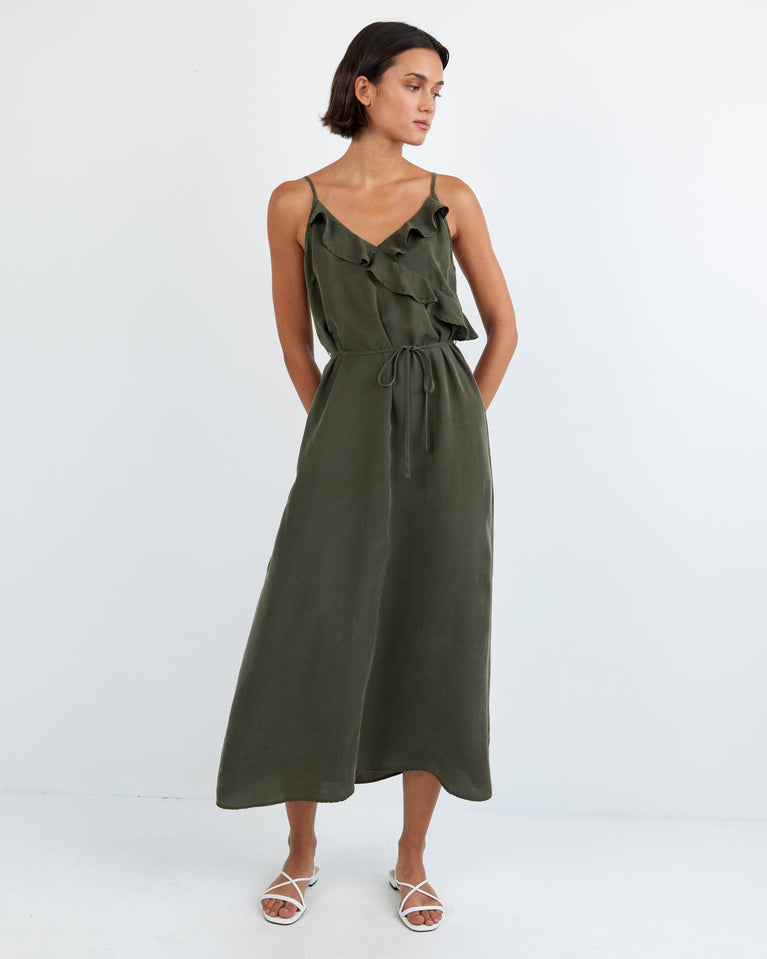 bella dahl Ruffle Cami Midi Dress - Forest Army