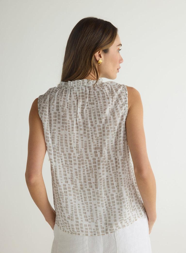 Bella Dahl Ruffle Neck Tank - Abstract Blocks Print