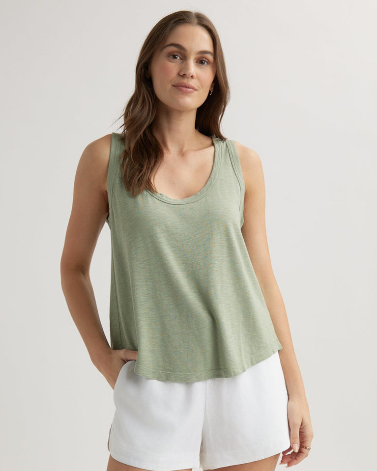 bella dahl Scoop Neck Tank Top - Olive Grove
