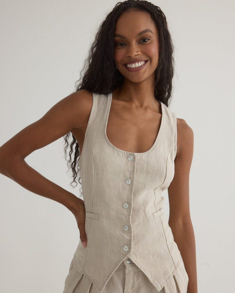 bella dahl Scoop Neck Vest - Linen Sand