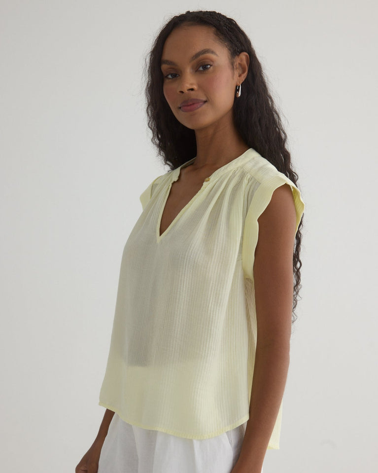 Bella Dahl Shirred Pullover Cap Sleeve - Capri Lemon