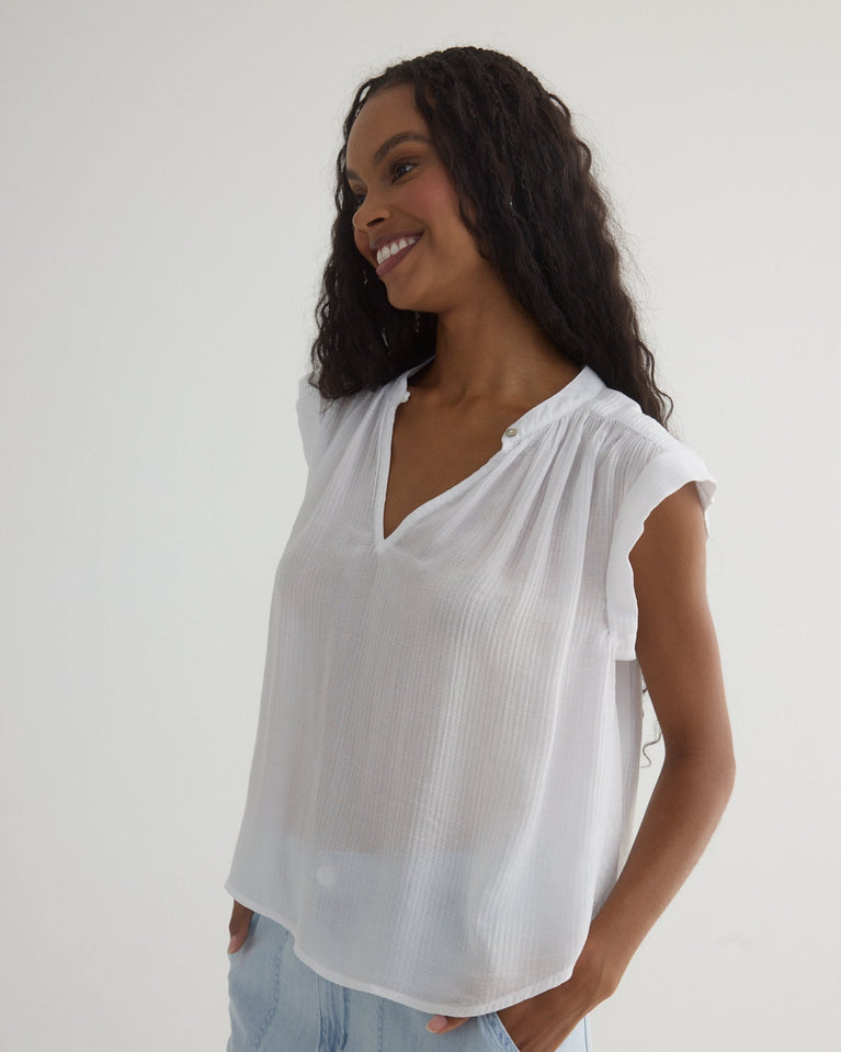 Bella Dahl Shirred Pullover Cap Sleeve - White