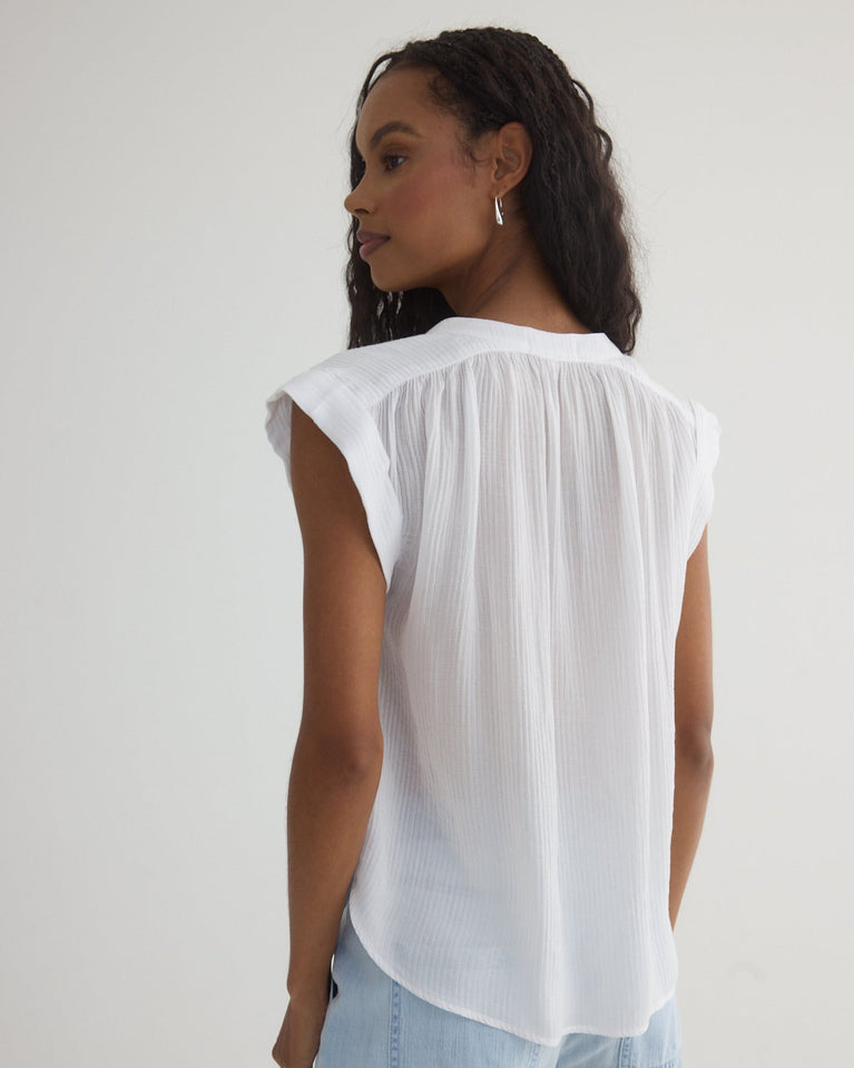 Bella Dahl Shirred Pullover Cap Sleeve - White