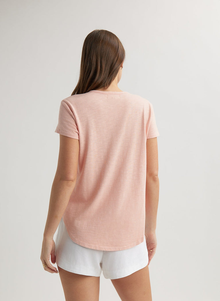 Bella Dahl Short Sleeve Henley - Peach Fizz