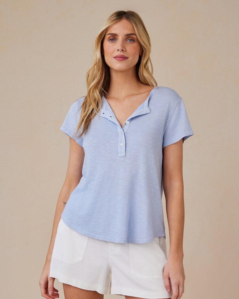 bella dahl Short Sleeve Henley - Perennial Blue