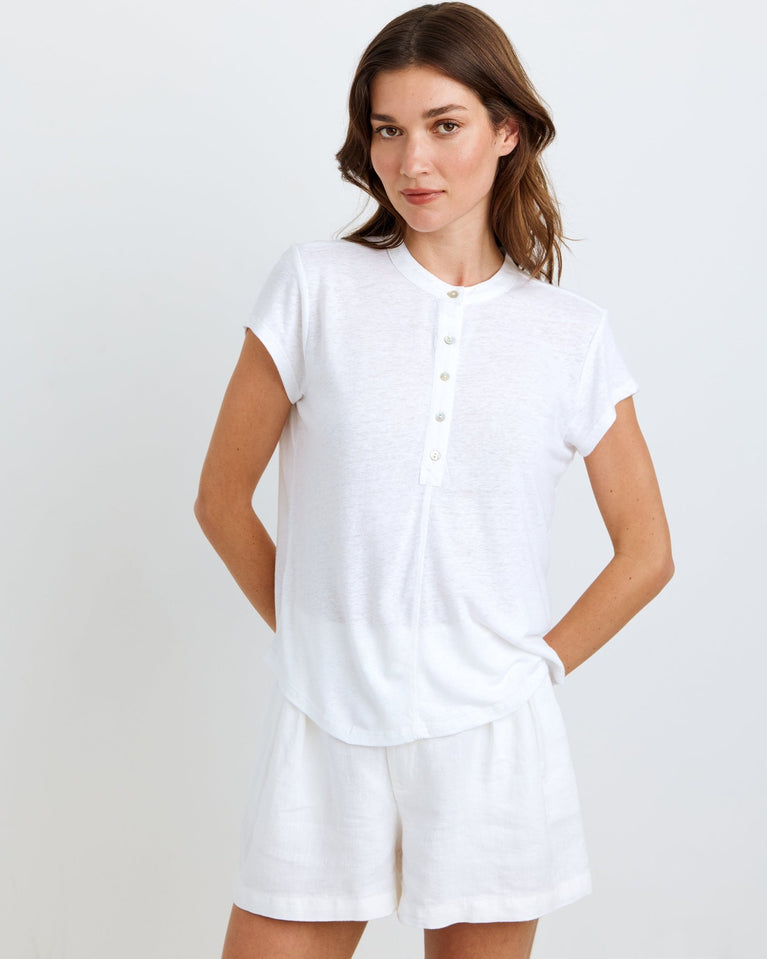 Bella Dahl Short Sleeve Placket Pullover - White
