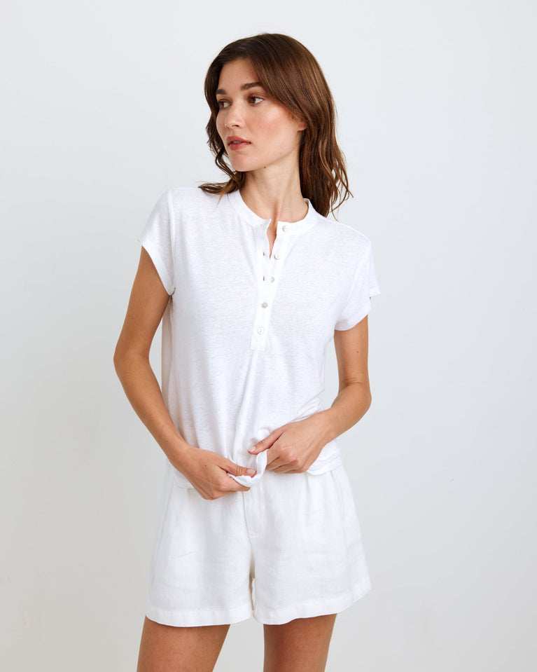 Bella Dahl Short Sleeve Placket Pullover - White