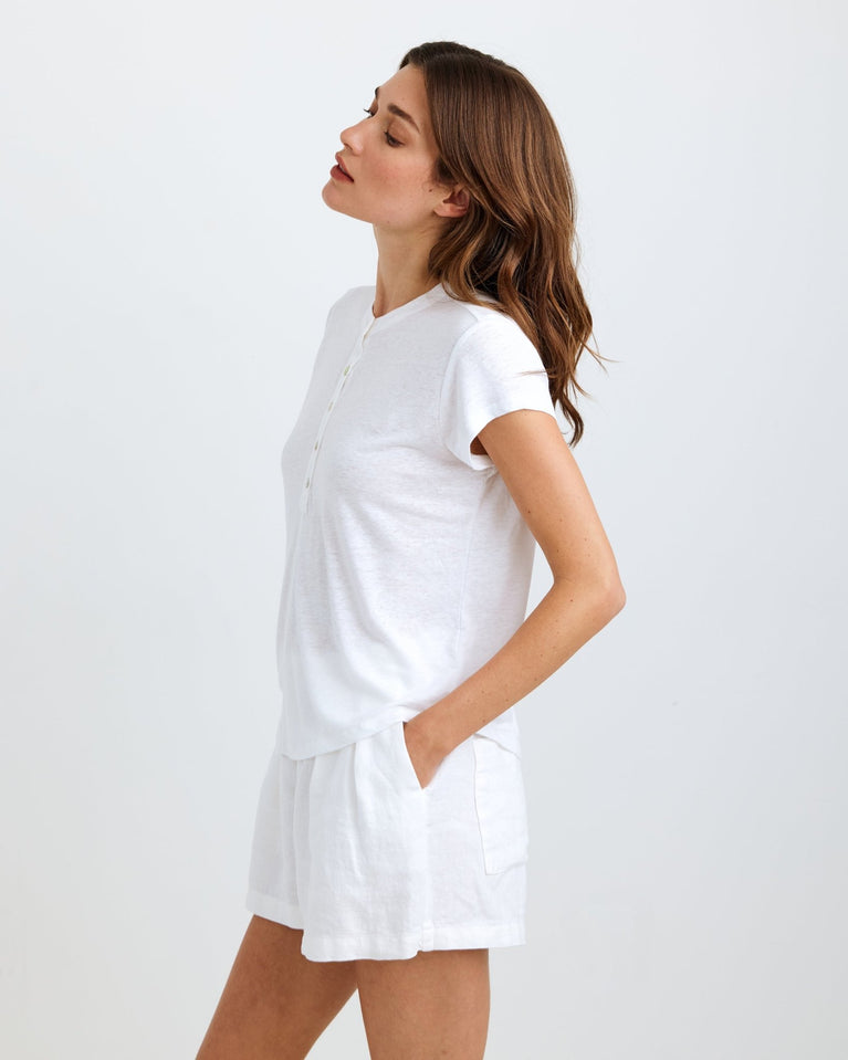 Bella Dahl Short Sleeve Placket Pullover - White