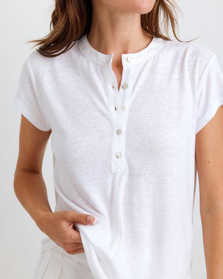bella dahl Short Sleeve Placket Pullover - White