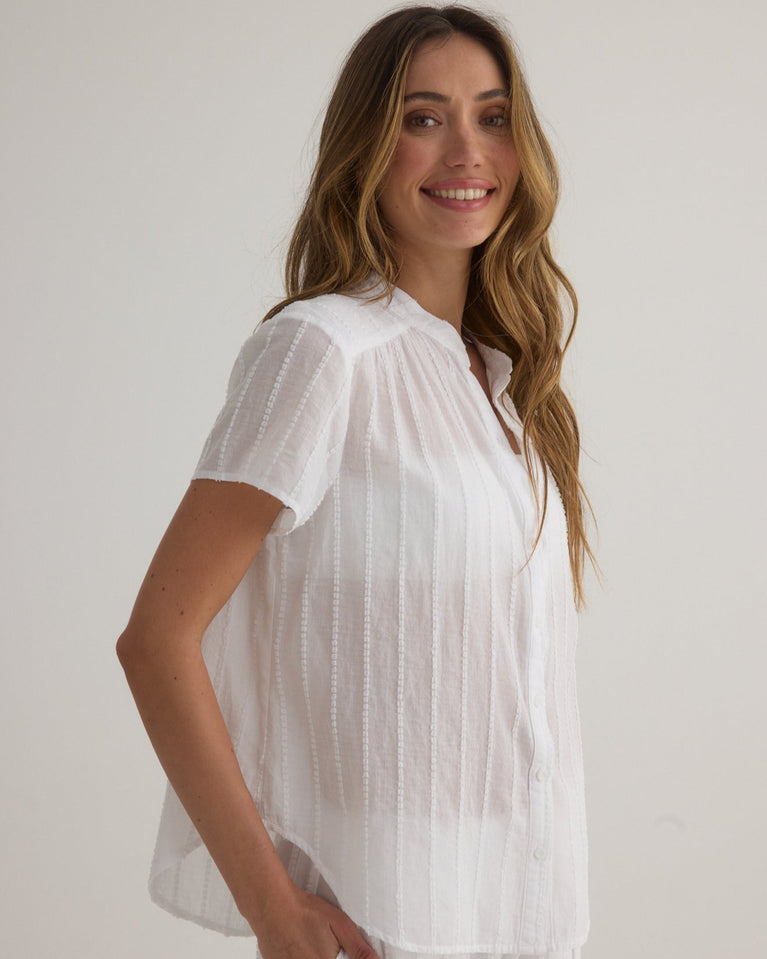 Bella Dahl Short Sleeve Shirred Top - White