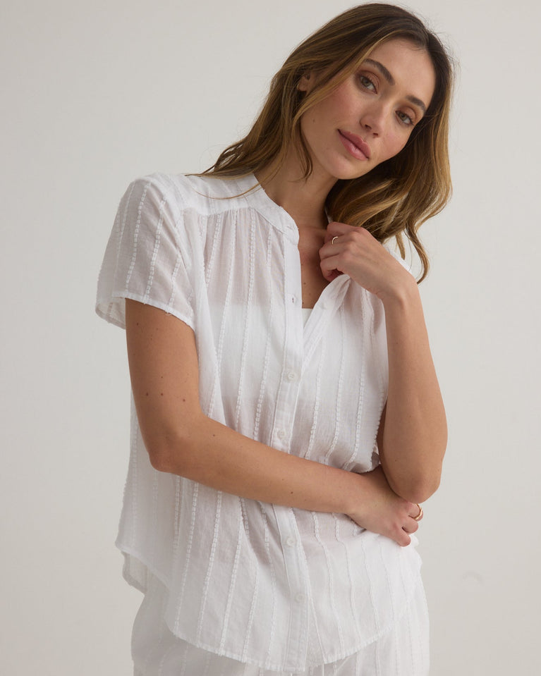 bella dahl Short Sleeve Shirred Top - White