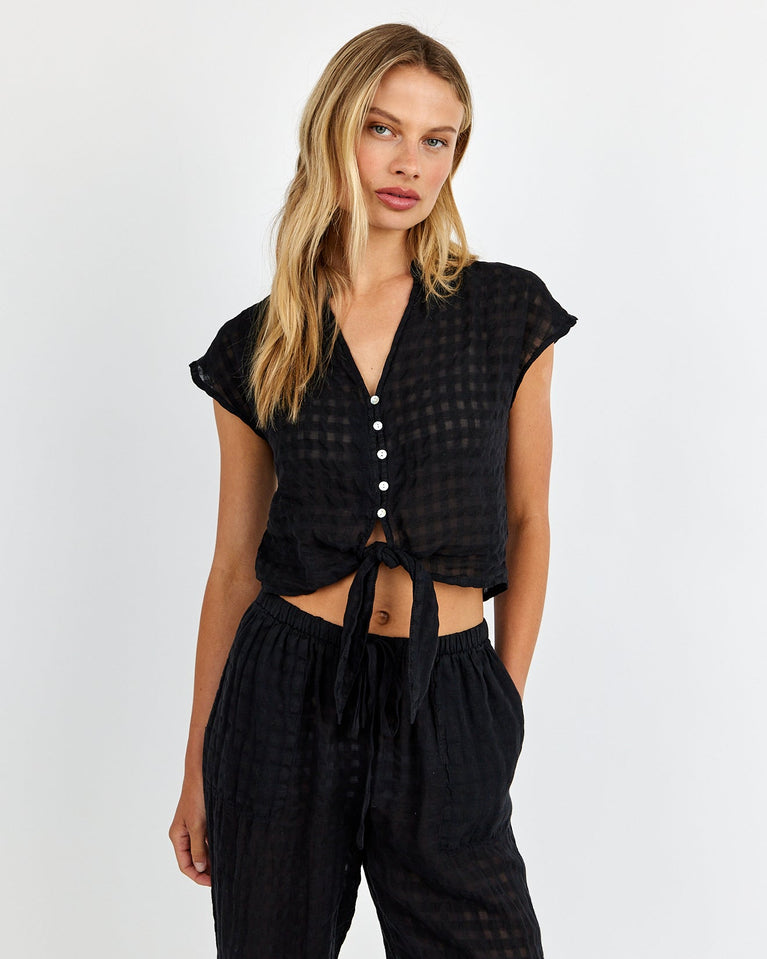 Bella Dahl Short Sleeve Tie Front Top - Black