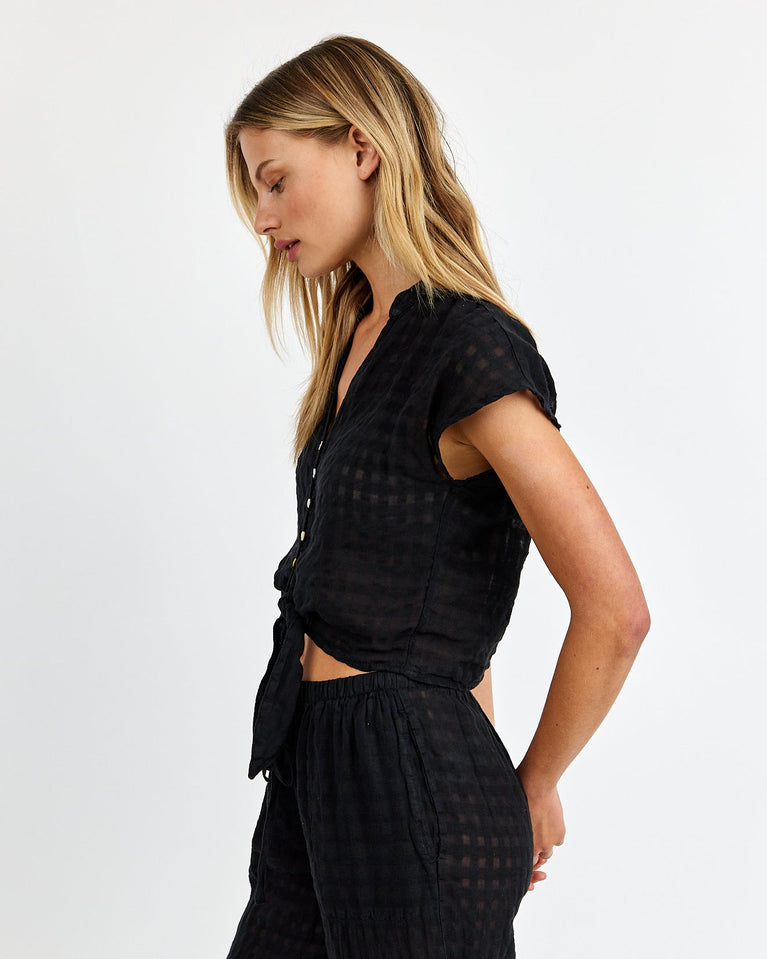 Bella Dahl Short Sleeve Tie Front Top - Black