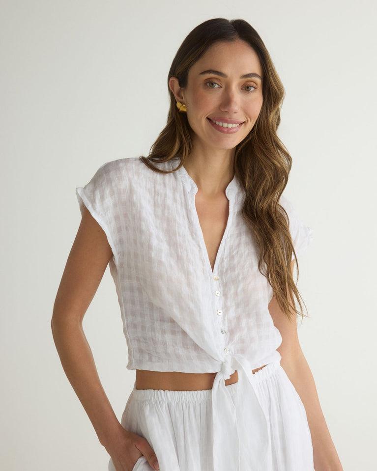 Bella Dahl Short Sleeve Tie Front Top - White