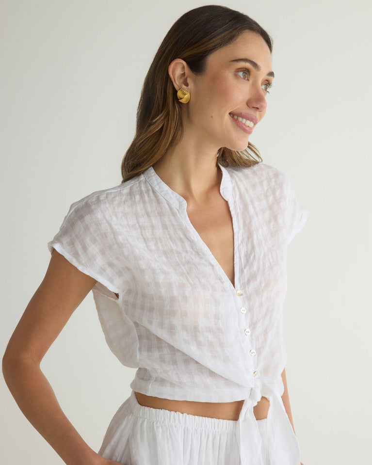 Bella Dahl Short Sleeve Tie Front Top - White